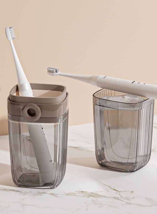 هومستر غسول الفم المتحرك المحمول ومجموعة صناديق الصابون -صندوق الصابون، صندوق فرشاة الأسنان -وعاء صابون مقاوم للتسرب مع حامل فرشاة الأسنان، منظم مرحاض صغير الحجم لدش الحمام، صالة للألعاب الرياضية، المدرسة، التخييم، العطلات، مجموعة دش الحمام للاستخدام الخارجي (رمادي 6.9*6.9*20 سم/7*4*11 سم) - Image 5